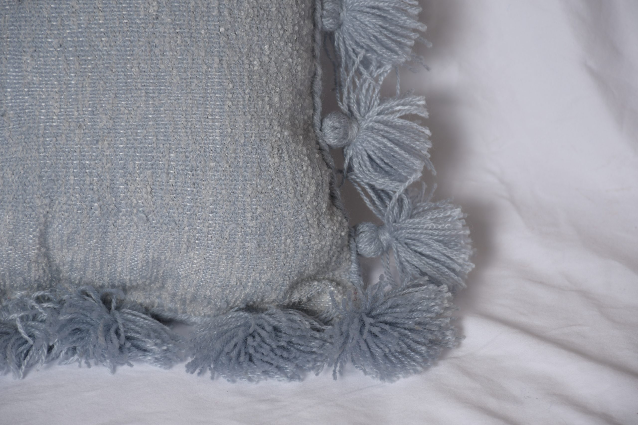 Moroccan PomPom Pillow - Grey Decorative Pillow - Image 2