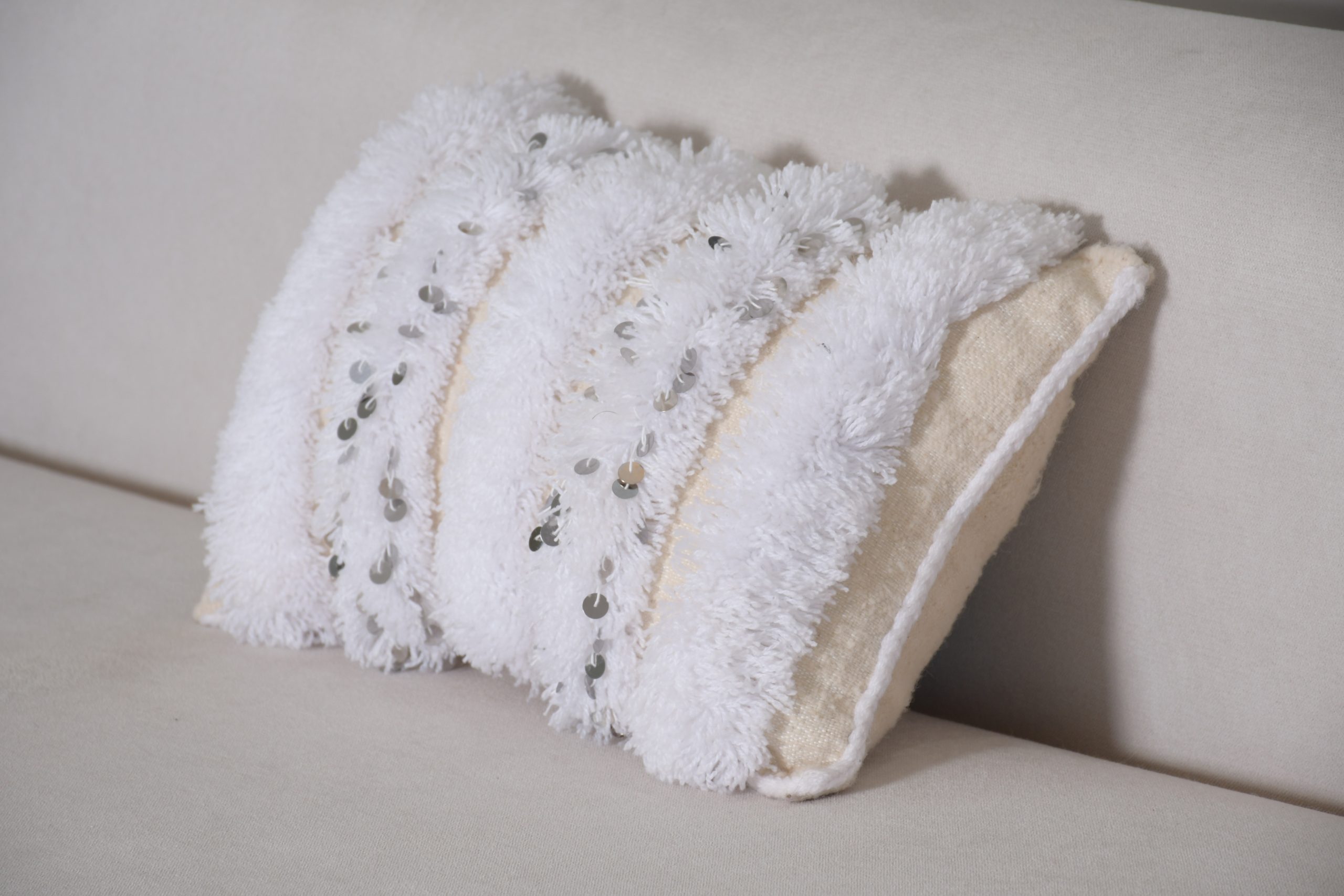 Moroccan White Handira Bed Cushions Pillows