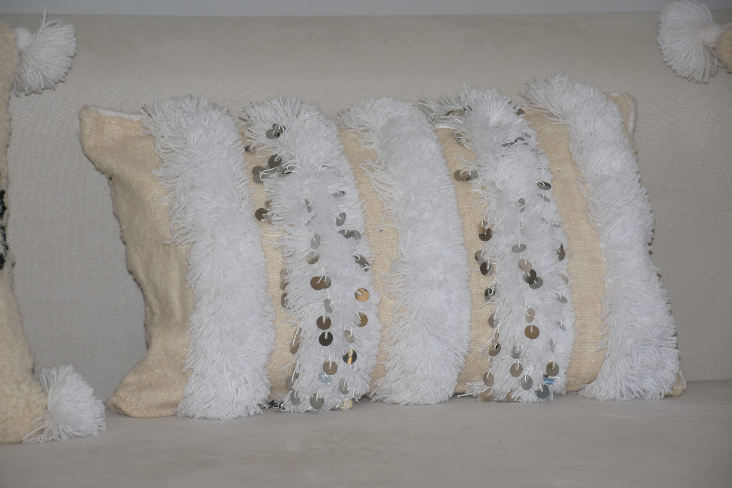 Moroccan White Handira Bed Cushions Pillows - Image 3