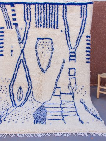 White and Blue Rug – Abstract Beni Ourain Carpet